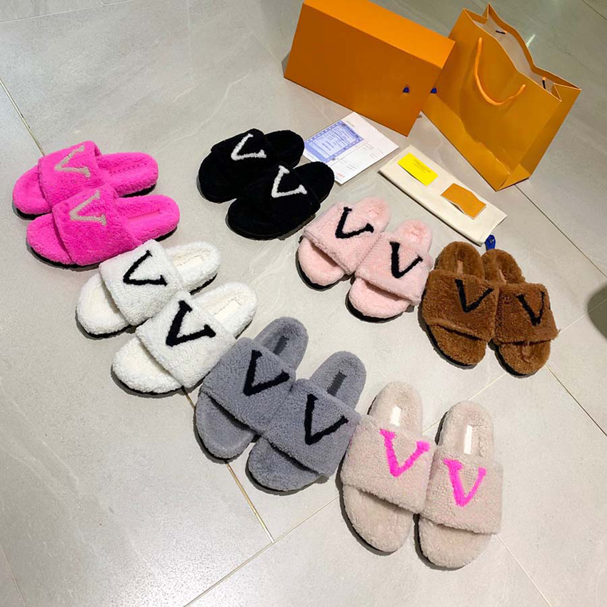 

Luxury Slide Designer Fashion Women Wool Sandals Warm Comfort Slippers Woman Slipper Shoes Autumn Winter Slides Scuffs Sandal Size 35-42, #1