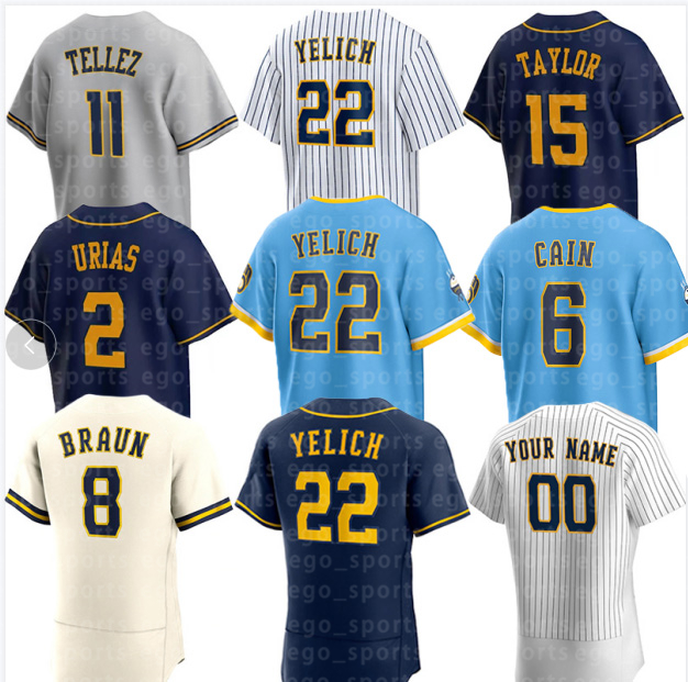 

22 Christian Yelich Baseball Jerseys 6 Lorenzo Cain 11 Rowdy Tellez 71 Josh Hader 53 Brandon Woodruff 19 Robin Yount 18 Keston Hiura 8 Ryan Braun 27 Willy Adames Jersey, Women's color 4