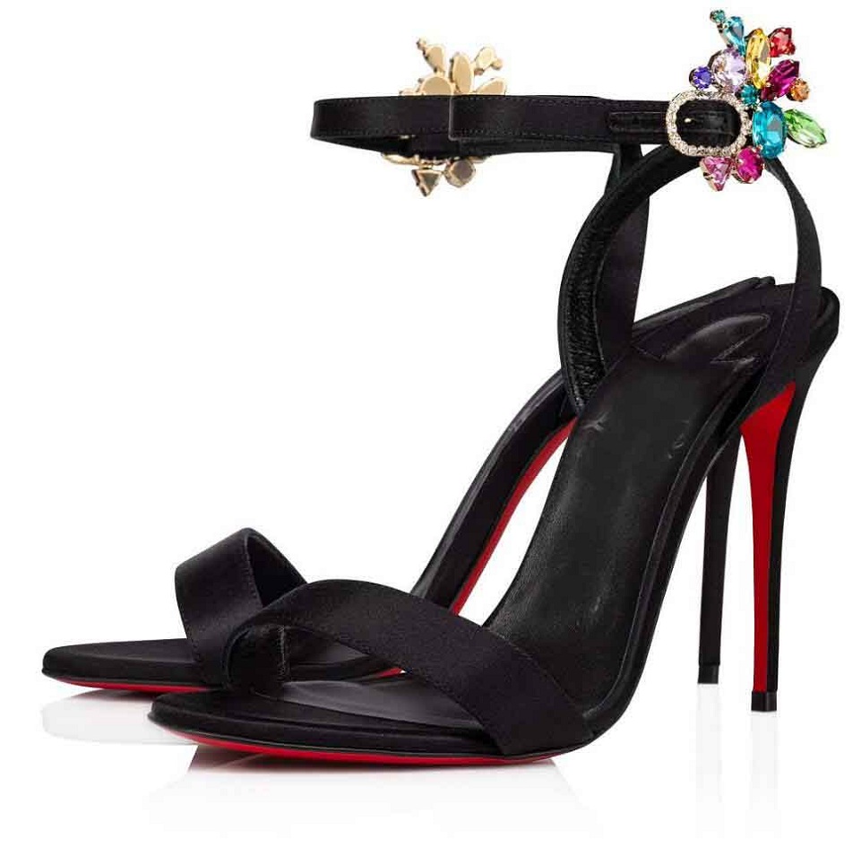 

Luxury Summer Brands Goldie Joli Sandals Shoes Red Bottm Strappy Flower Crystal-embellished Sexy High Heels Dress Party Wedding EU35-44