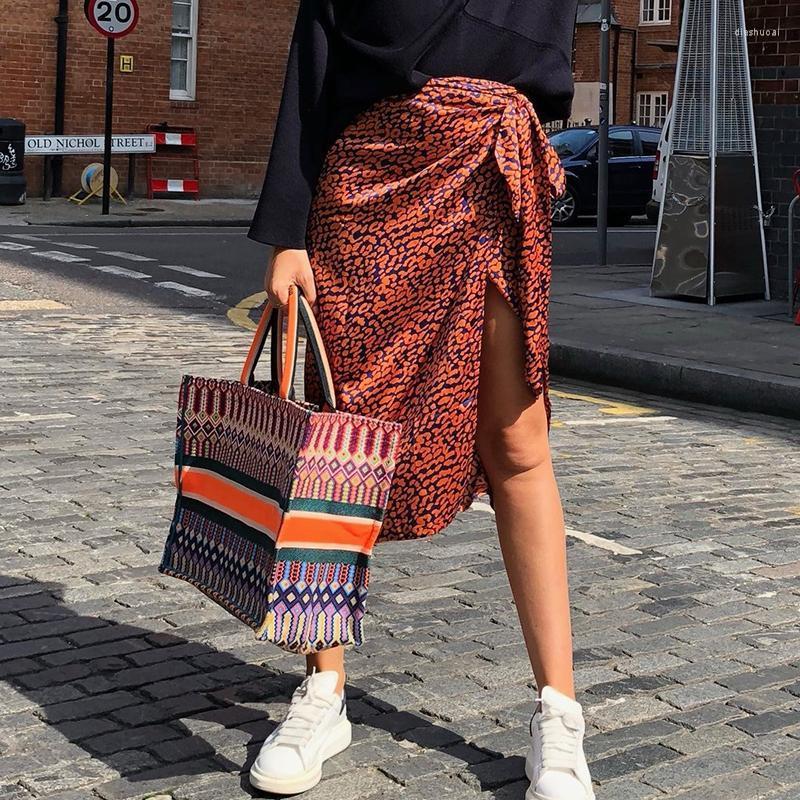 

Skirts 2022 Trendy Leopard Skirt Women Bow Split Print Streetwear Autumn Winter Wrap Female Bottom, Orange