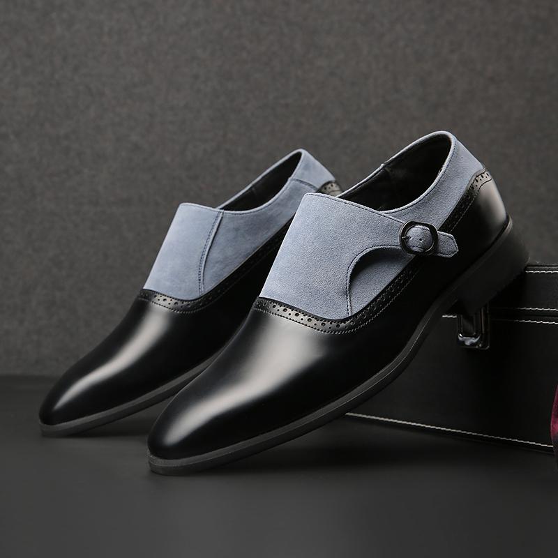 

Dress Shoes YEINSHAARS Men Fashion Casual Business Black PU Stitching Faux Suede Classic Single Buckle Banquet Monk, Sky blue
