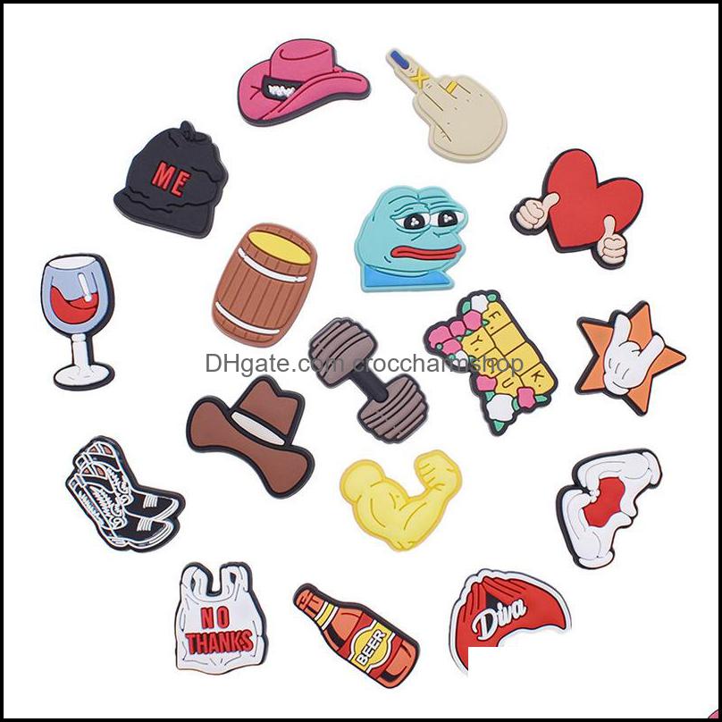 

Shoe Parts Accessories Shoes 100Pcs Gesture Sign Croc Charms For Part Decoration Buckcle Wirstband Bracelet Clog Charm Soft Rubber Buttons