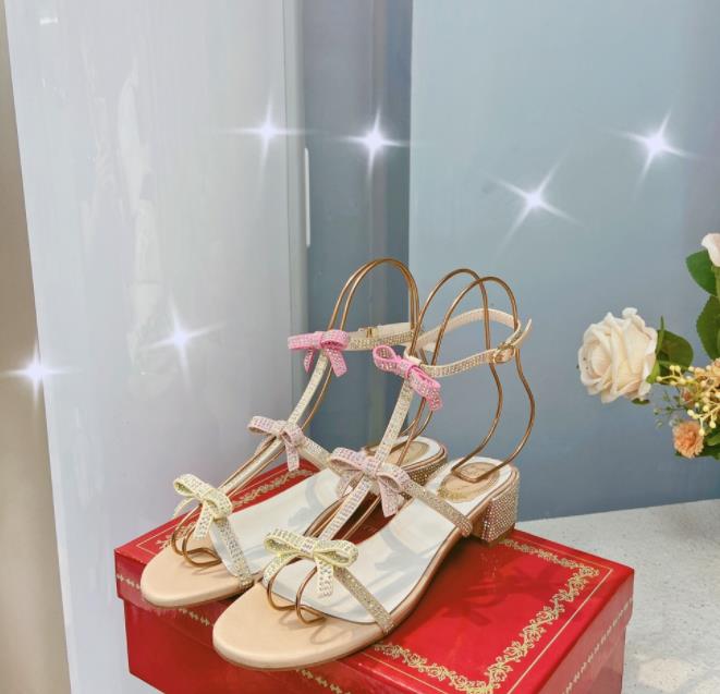 

Women's Rhinestone Sandals Summer New Bow High Heels Strappy Sandal, Pink