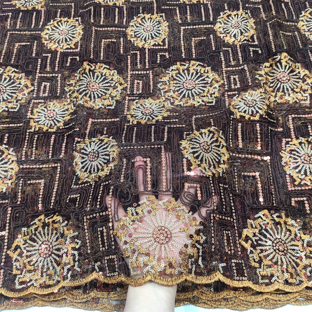 

Gold African Lace Fabric New Arrival 2022 High Quality Nigerian LaceS Material French Sequins Tulle Lace For Wedding Dress Sew