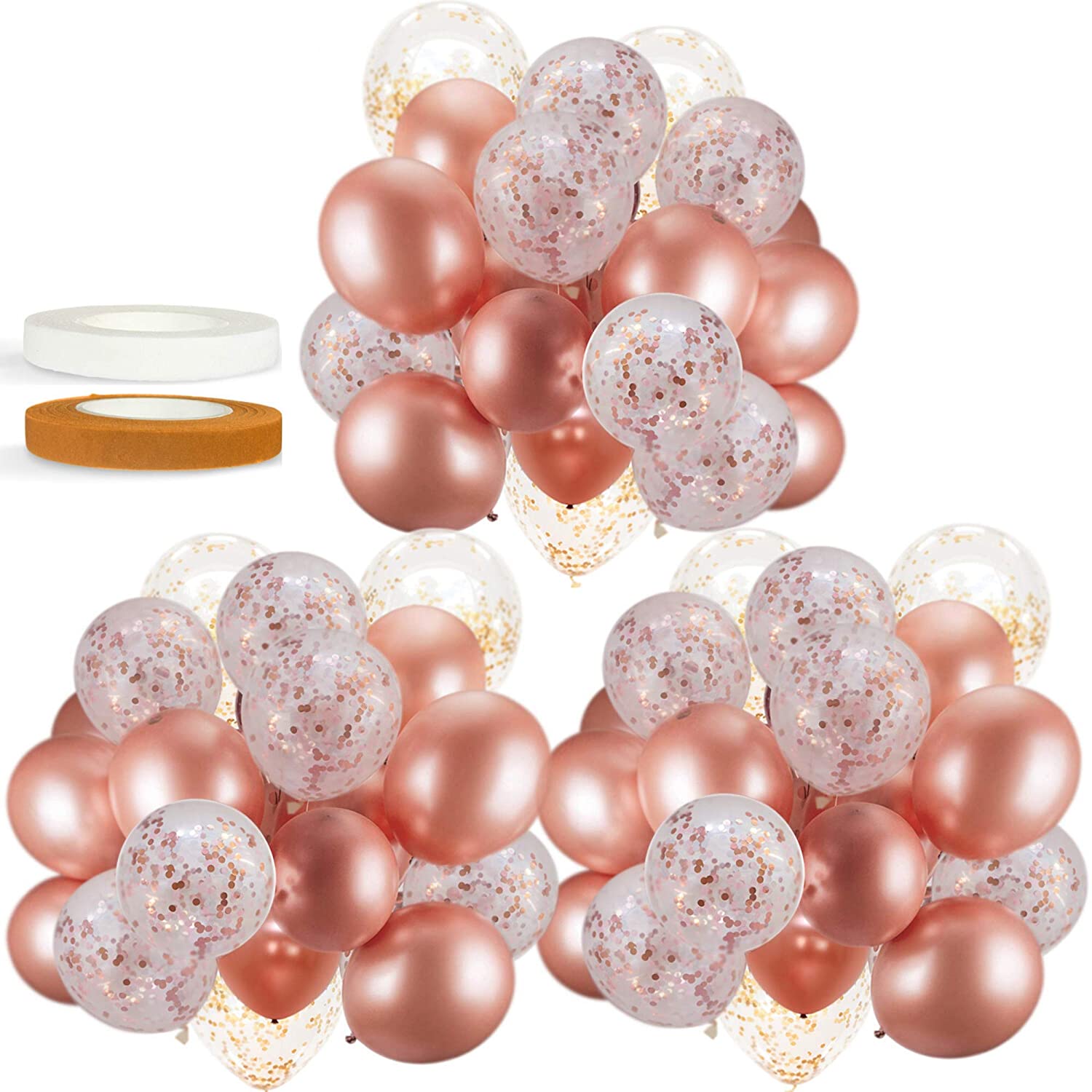 

Wedding Decorations 60 pcs Decor Rose Gold Balloons + Confetti Balloons w/ Ribbon Rosegold for Parties | Bridal & Balloon, 1 set= 60pcs
