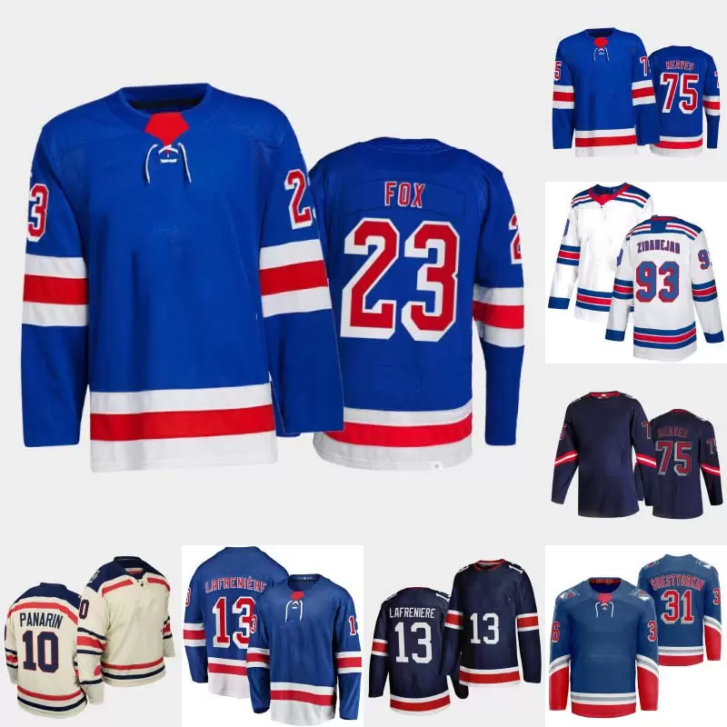 

#23 Adam Fox Hockey Jersey Ryan Reaves Barclay Goodrow Artemi Panarin Ryan Lindgren Igor Shesterkin Chris Kreider Mika Zibanejad Sammy Blais Nils Lundkvist Jerseys, Mens blue s-xxxl