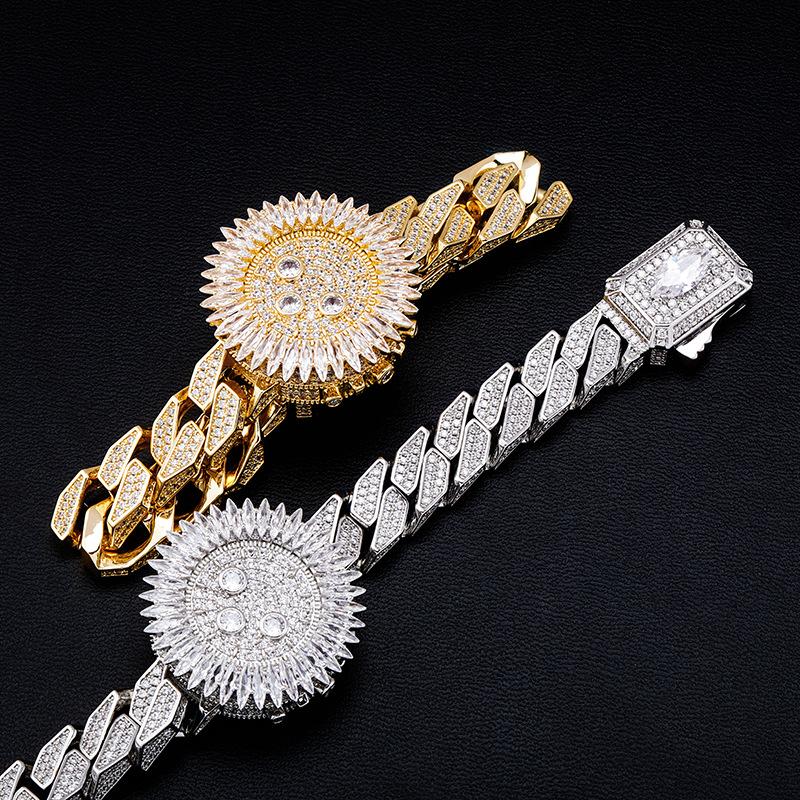 

Link Chain Hip Hop Full CZ Stone Paved Bling Iced Out Watch Shape Square Cuban Bangles Bracelets For Men Rapper JewelryLink