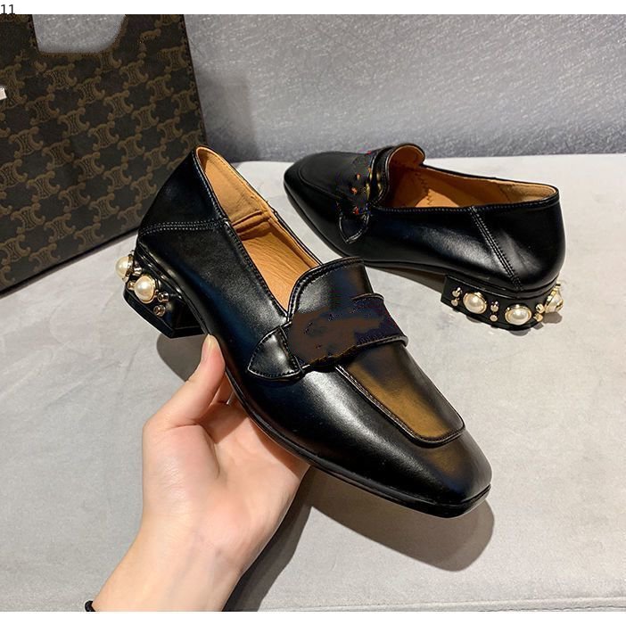

Pearl thick heel new British Phoenix two-wear step-on-heel one-step G Carrefour shoes square toe mid-heel single shoes women MKJ1552