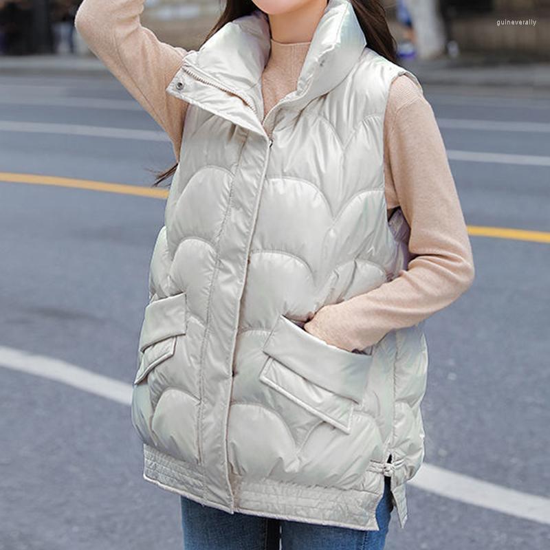 

Women's Vests Fashion Loose Glossy Autumn Zipper Buckle Cotton Women 2022 Winter Simple Solid Sleeveless Woman Top Clothes Guin22, Black
