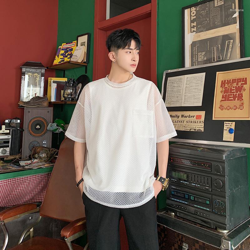 

Men's T-Shirts Men Summer Short Sleeve Mesh Tees Shirts Tank Male Unisex Streetwear Loose Hip Hop Gothic Stage ClothingMen's Mild22, Black