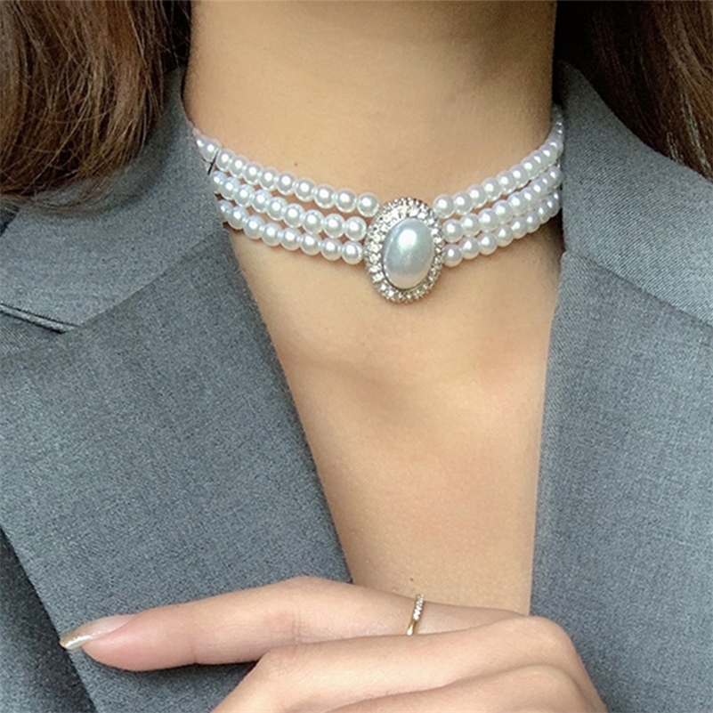 Élégant baroque trois brins collier planète ras du cou collier de perles pour femmes filles mariage cadeaux vintage bijoux de fête 0588W 220726