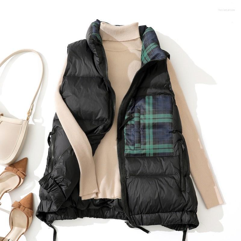 

Women's Down & Parkas FTLZZ Winter Women Loose Sleeveless Jacket Plaid Patchwork 90% White Duck Coat Vest Thick Warm Zipper Outwear Luci22, Green