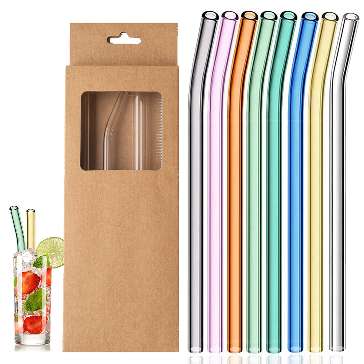 

Eco-Friendly Glass Straws Reusable Drinking Straws Multi-color Glass Cocktail Straws for Juice Milk Coffee Bar Drinks Accessory