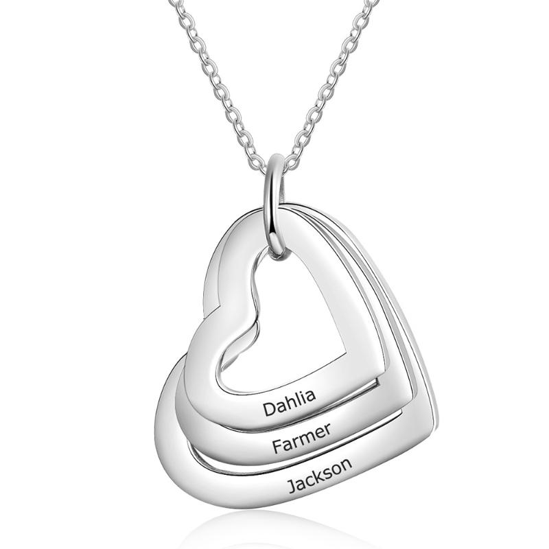 

Pendant Necklaces Personalized Family Necklace Can Be Engraved 3 Names Stainless Steel Heart Custom Lettering Carved Nameplate