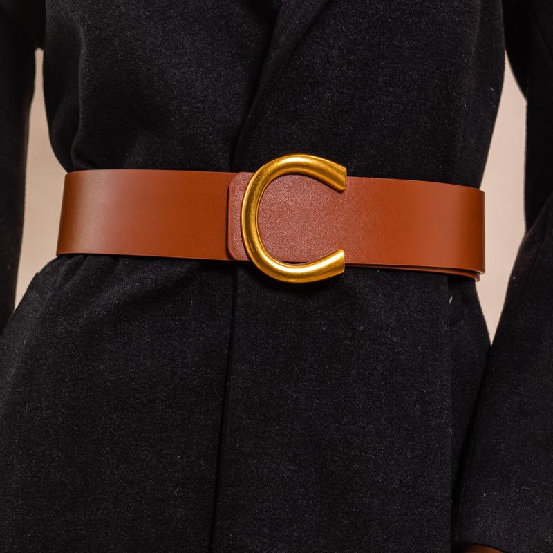 

Belts Design Wide Soft Faux Leather Black Brown Waist Strap Woman Vintage Alloy Big Buckle Waistbands For Dress Coat Women