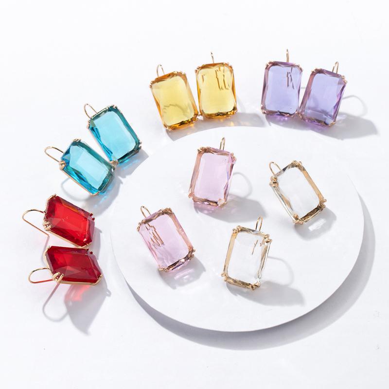 

Dangle & Chandelier Korean Design Multicolor Glass Crystal Drop Earrings For Women Fashion Geometric Square Transparent JewelryDangle