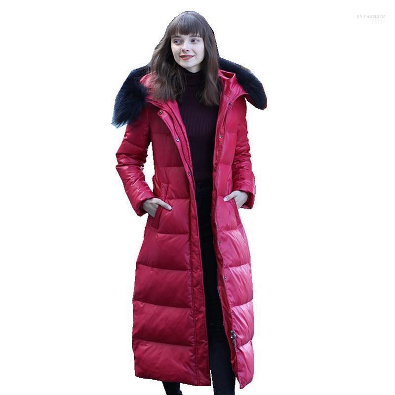 

Women' Down & Parkas Autumn Winter Women Coats Real Raccoon Fur Hoody 90% Duck Lady X-Long Outerwear Overcoat LF52011 Phin22, Black