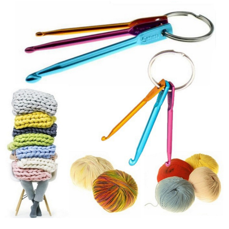 

DIY Craft Tools 3/4/5mm Key Ring with Crochet Hooks Handmade Aluminum Crochets Hook Metal Keychain Multicolour Crafts Knitting Tool