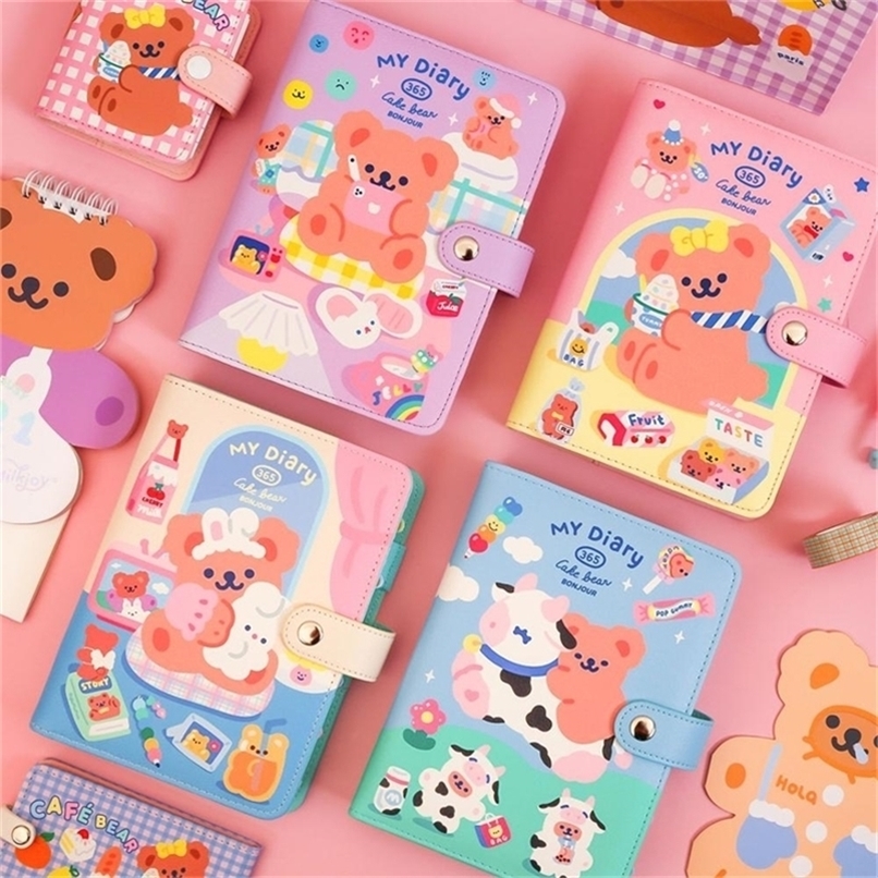 

Cute A6 Binder Notebooks and Journals Spiral Diary Bear Notepad 6 Rings Agenda Planner Kawaii Note Book Girls Daily Sketchbook 220401