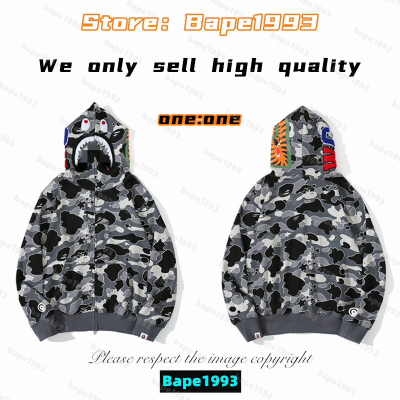 

High quality Apes Mens Hoodies & Sweatshirt Japan shark B ape head Galaxy spots luminous camo Male and female couples with the same model 100% cotton New hoodie 1993 KS2-20, 1 button