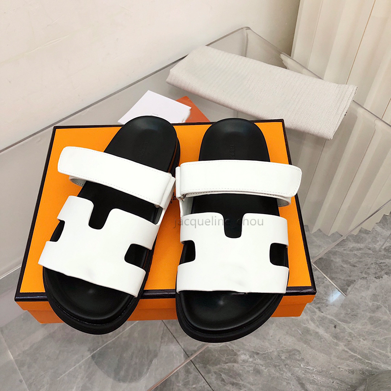 

Luxury Summer Women Sandals Fashion Real Leather Suede H Slippers Beach Slides Shoes Flat Heel Flip Flops Sliders With Box, 1#