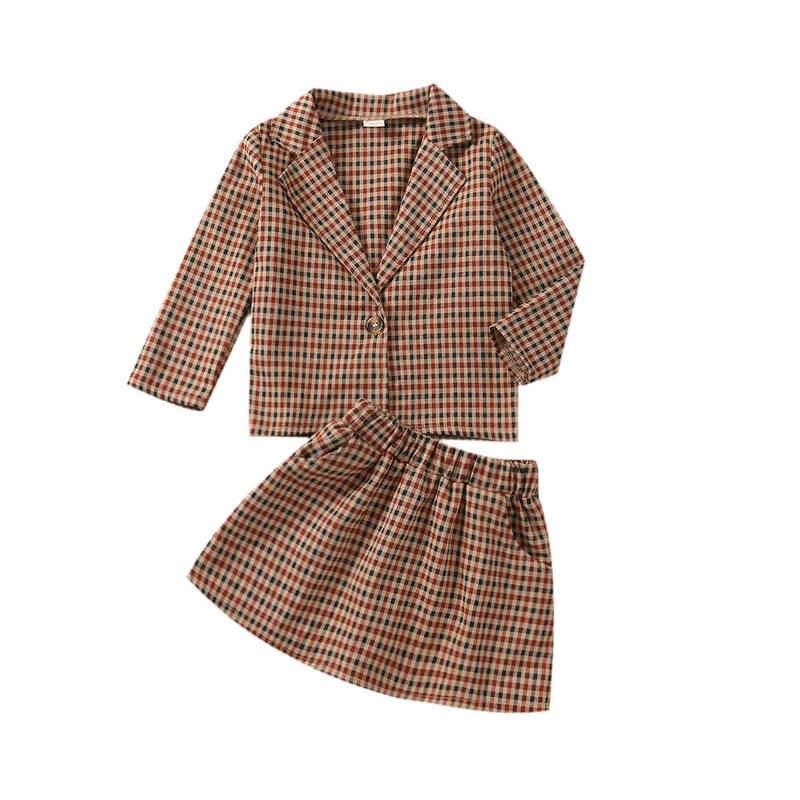 

Citgeett Autumn Kids Girls Skirt Suit Long Sleeves Plaid Lapel Collar Neck Tops Spring Clothes Set J220712, Red