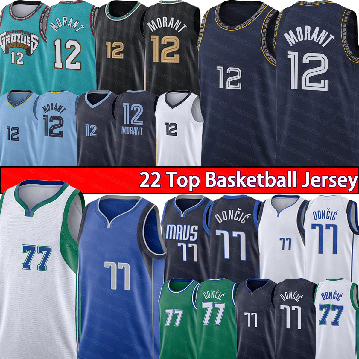 

77 Doncic Ja 12 Morant Luka Basketball Jersey Hu dalla men''mavericks''Jerseys 75th anniversary Memphises New''grizzlies''Mens T-shirt Black