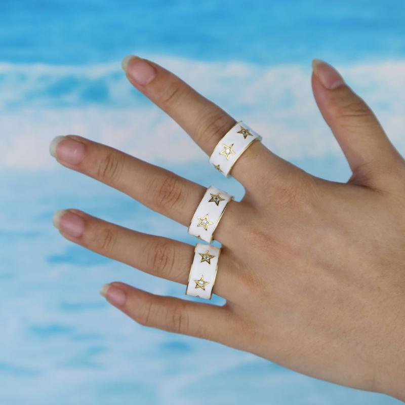 

Wedding Rings Fashion Gold Color White Enamel Signet Cz Paved Finger For Women Cute Girls Geometric Charm Party Jewelry GiftsWedding