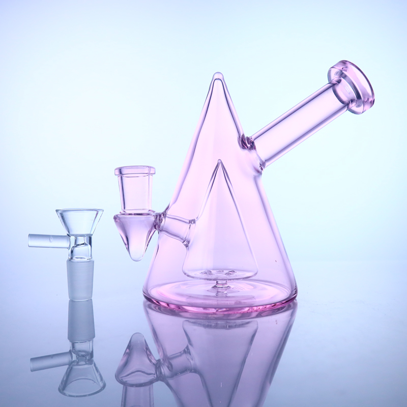 

5.5'' Hookah double cone shape pink glass mini bong with percolator