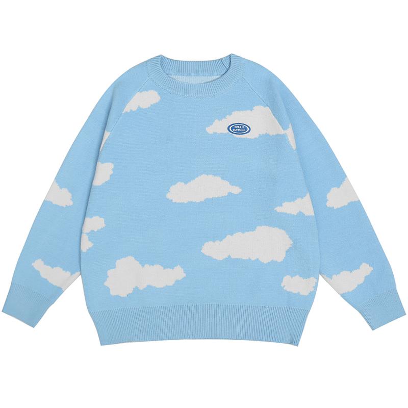 

Men's Sweaters Autumn Winter Cloud Pattern Knitted Pullover Sweater Fashion Casual Loose Cotton Jumpers Tops Unisex StreetwearMen's, Black