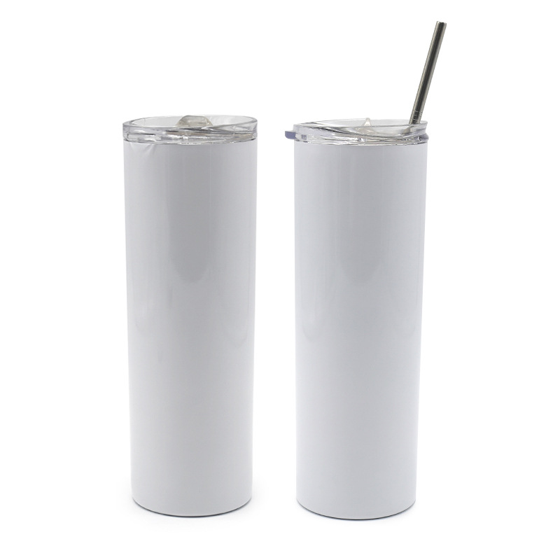 

20oz Straight Sublimation Tumblers Stainless Steel Skinny Travel Double Wall Insulated Slim Water Tumbler Cup Blanks Mug White with Lid