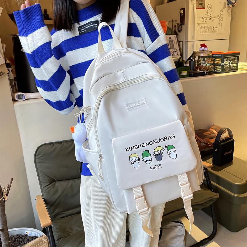 

School Bags Student Backpack Korean Style Fashion College Junior High Campus Bag, Beige
