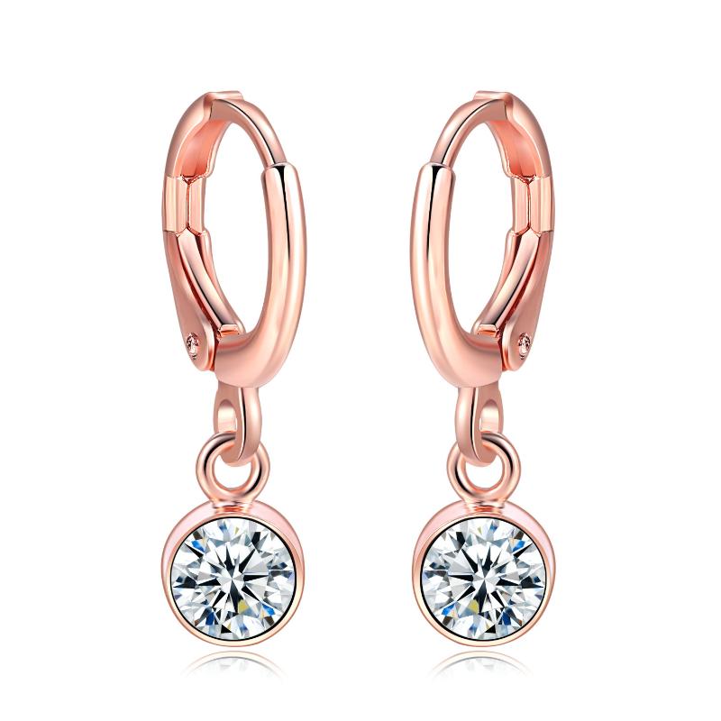 

Dangle & Chandelier Romantic Crystal Hanging Earrings For Women Piercing Rose Gold Small Round Zirconia Ear Hook Fashion Jewelry Gifts E815D