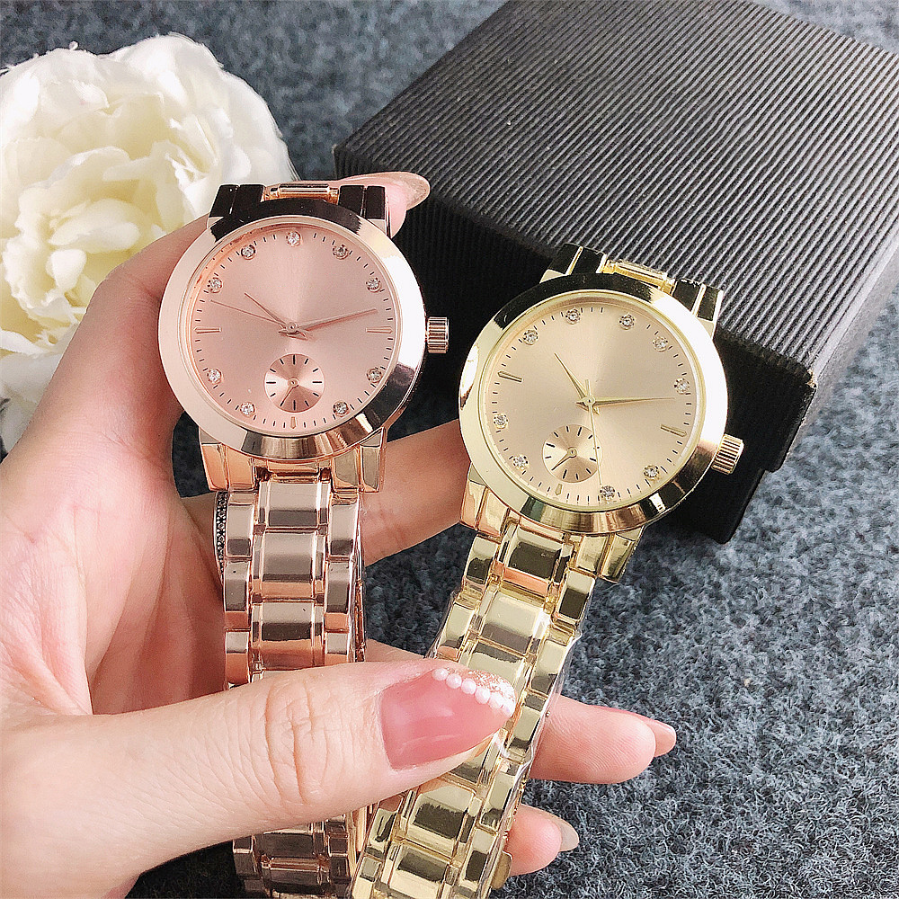 

Brand Wrist Watches Women Girl Crystal Style Metal Steel Band Quartz Clock M148, Rose gold silver