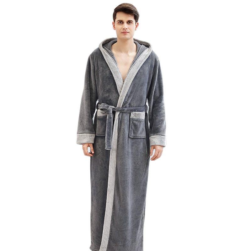 

Men's Sleepwear Winter Bathrobe For Men Plus Velvet Thicken Warm Robes Size Long Dressing Gown Simple Lace Up Bath Rob SleepwearMen's, Burgundy
