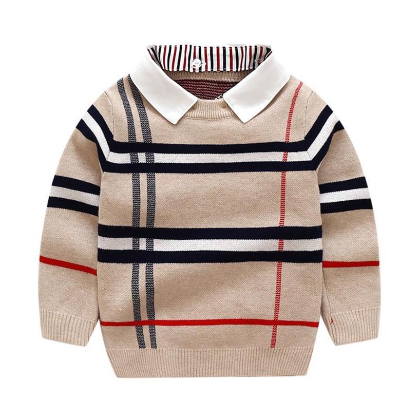 

2021 Autumn Winter Boys Sweater Knitted Striped Sweater Toddler Kids Long Sleeve Pullover Children Fashion Sweaters Clothes2406, Khaki