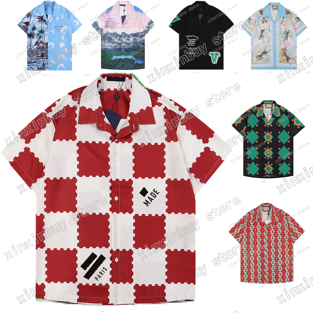

22SS Fashion Hawaii Floral Letter Print Beach Shirts Mens Designer Silk Bowling Shirt Casual Shirts Men Summer Short Sleeve Loose Dress red black M-3XL xinxinbuy, Customize