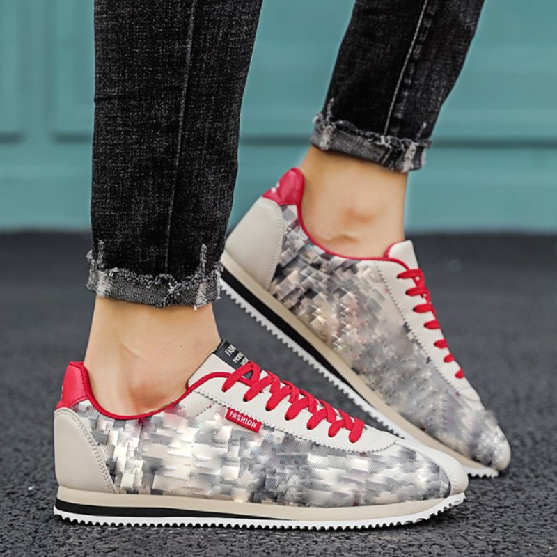 

Flat Men Shoes Pu Flat Lace Up Printed Lattice Comfortable Non Slip Personalized Casual Sports Versatile Trend HM303, Black