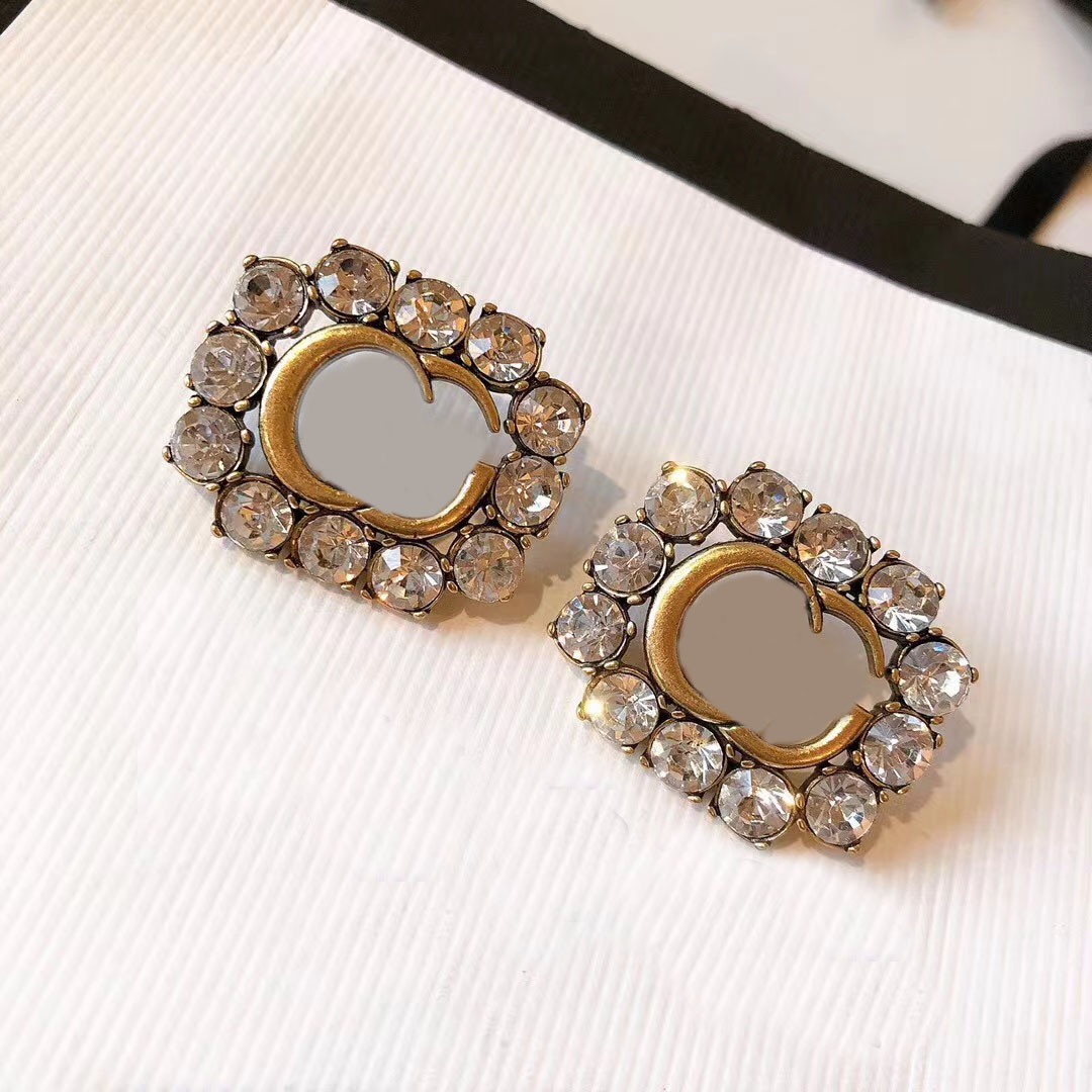 

Have stamps fashion square full diamond earrings aretes orecchini brand designer earrings ladies wedding party couples gift jewelry