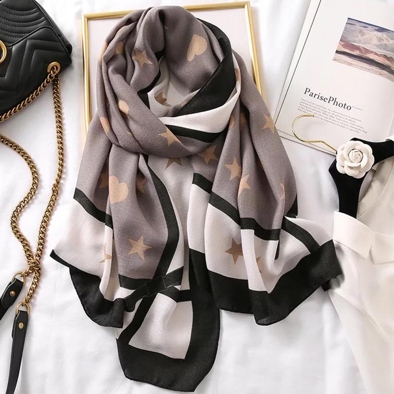 

Scarves Classic Silk Style Women Foulard Quality Cotton Scarf Lady Fashion Beach Beautiful Print Shawl