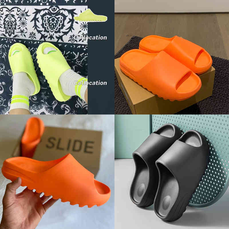 

Qmaigie men slides sanders 2022 luxury brand designer women trend slippers summer beach shoes flip flops men slides glow green Y220523, Orange yellow