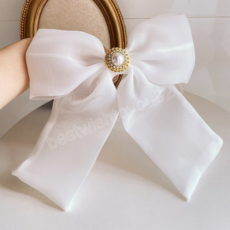 

Korean Fabric Big Bow Tie Brooch Solid Color Yarn Crystal Pearl Lapel Pins Shirt Collar Fashion Brooches for Women Accessories