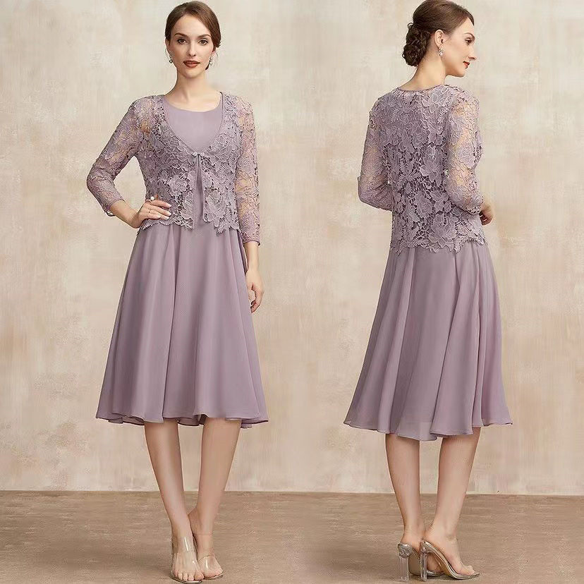 

New Purple Elegant Mother Of The Bride Dresses 2022 Lace Appliques Chiffon Party Gown vestidos para bodas mujer invitada