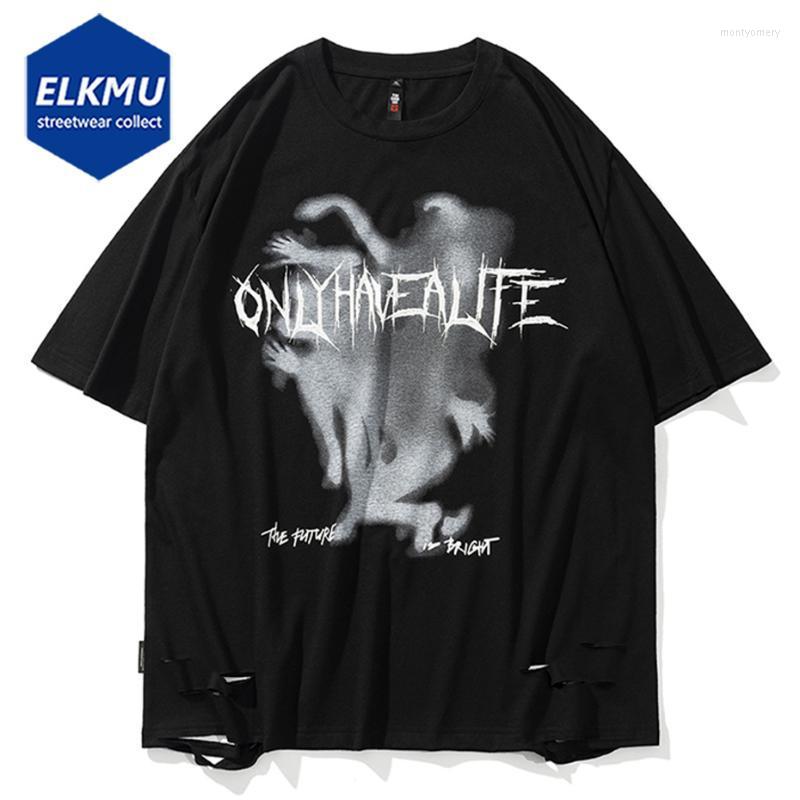 

Men's T-Shirts Printed Ripped Oversized For Men 2022 Fashion Streetwear Harajuku Loose Cotton Women Y2K Top Tees T Shirt TshirtMen's Mont22, Black