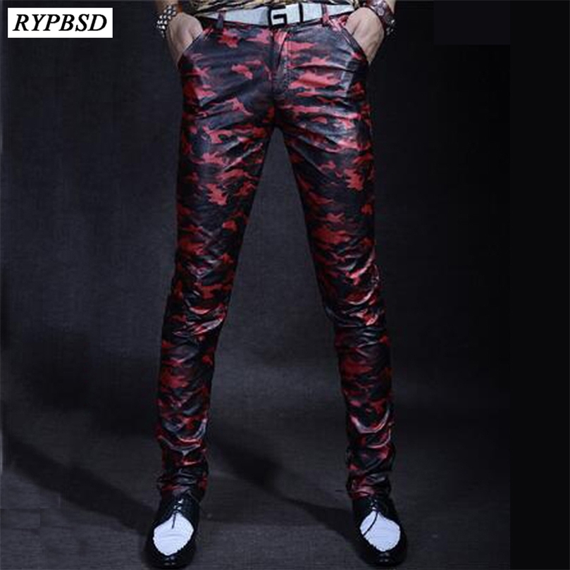 

2 Colors Leather Pants Men PU Mens Leather Pants Fashion Casual High Quality Slim Fit Zipper Faux Leather Pants Men 201128, As picture 1