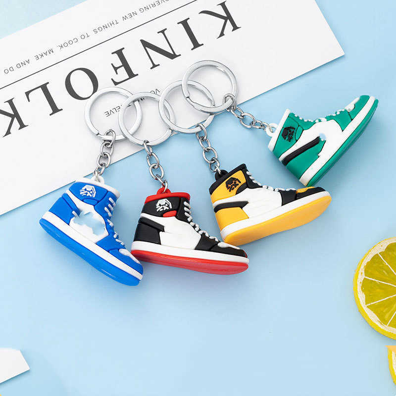 

Stereo 2022 Hot Selling New Style Sneakers Keychains Button Pendant 3D Mini Basketball Shoes Model Soft Plastic Decoration Gift Key Ring