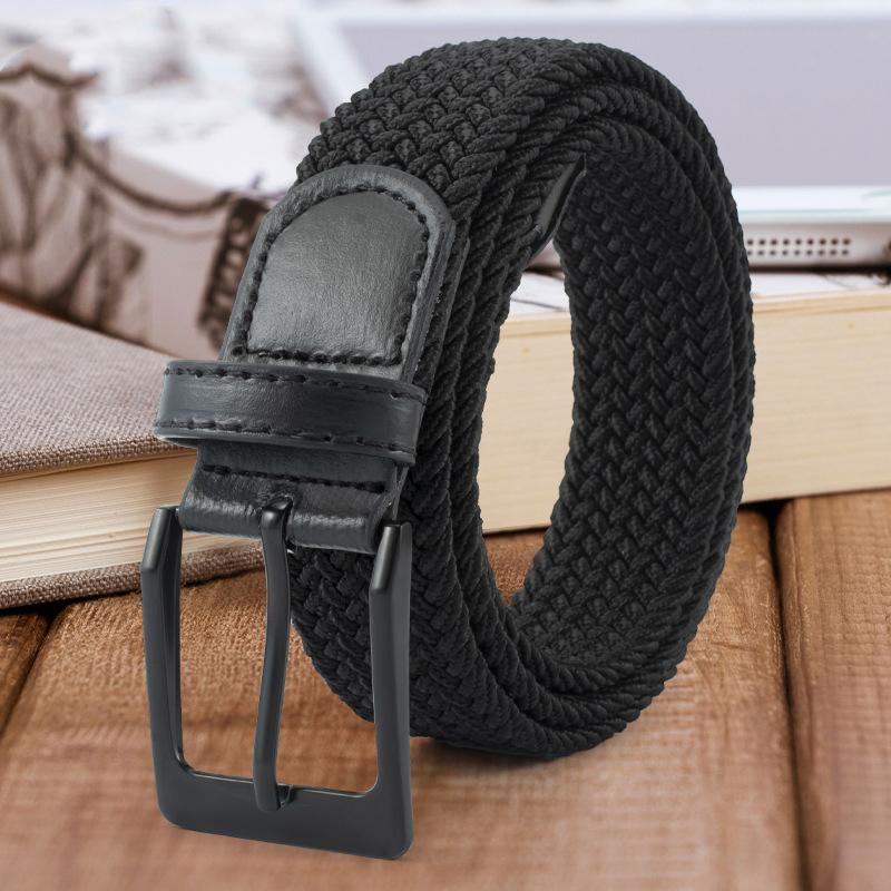 

Belts Men And Women Casual Belt Vintage Handmade Woven Elasticity Canvas Fashion Alloy Pin Buckle Adjustable For Male XA35CBelts, Black