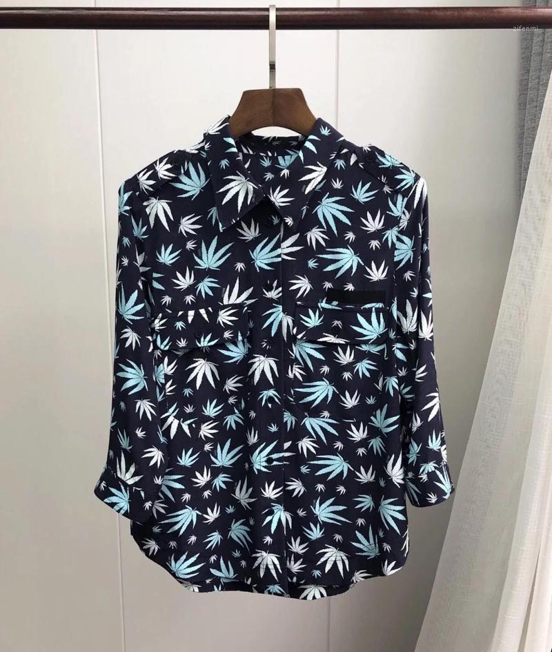 

Women Double Pocket Print Blouse 2022 Turn Down Collar Casual Shirt Women' Blouses & Shirts, As show picture