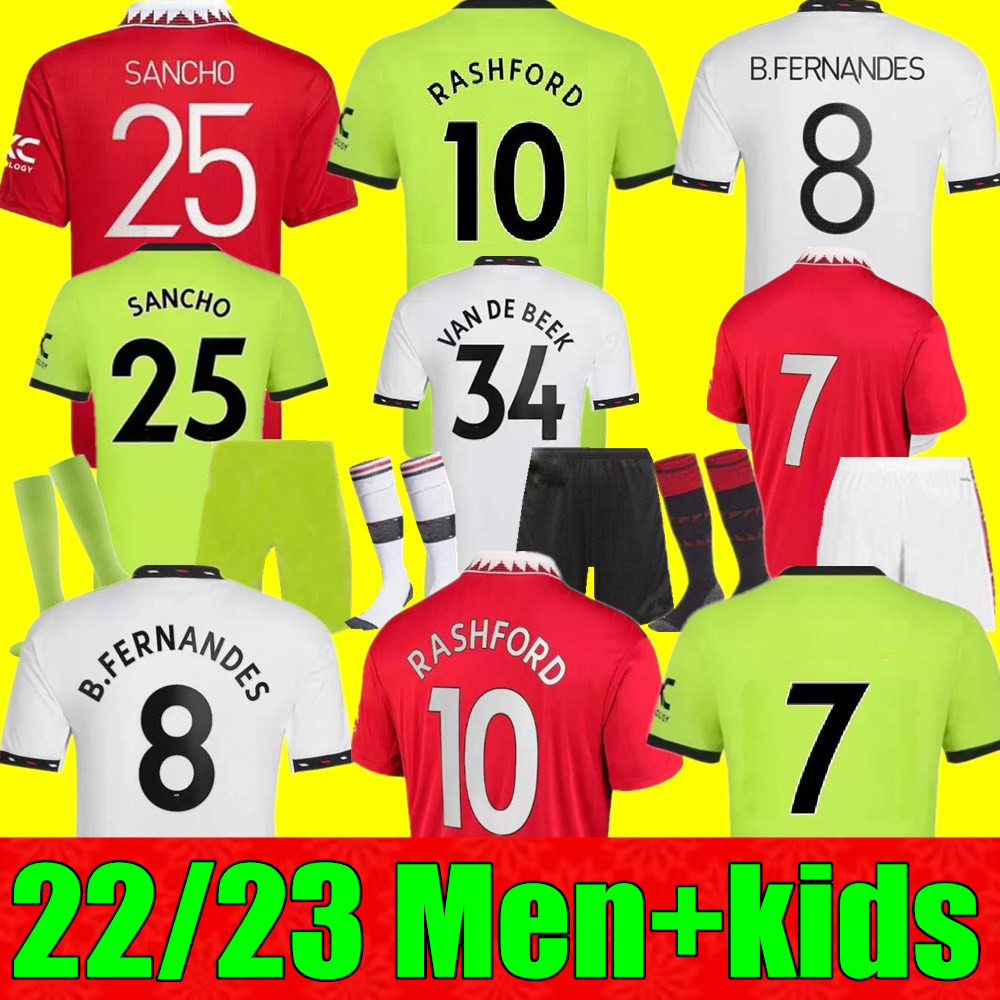 

TOP New 22 23 adult Man Men kids kit soccer jersey 2022 2023 SANCHO CAVANI UTD VAN DE BEEK MANCHESTER B. FERNANDES RASHFORD UNITEDS LINGARD football shirt, 22/23 kids away+socks