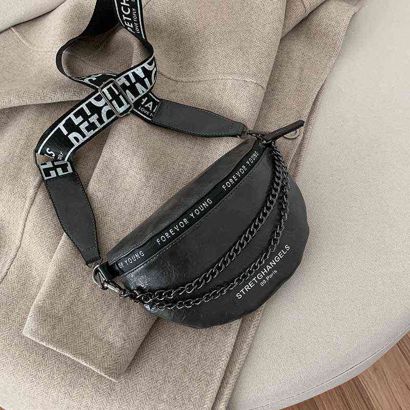 

Fanny packs Large Capacity Chain Bag Women's Versatile Fashion Chest Bag Ins Niche Waist Bag Cross Arm 220627, Black